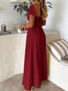 PoPoHouse Women's Solid-Color Bohemian Vacation-Style Dress With A Low-Cut Off-The-Shoulder Neckline And Back Tie Detailing.