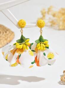 1 par de brincos de tecido floral boêmio feitos à mão, acessórios de orelha florais elegantes, estilo de moda, adequados para casamentos, festivais, dia das mães, diário, férias, festa para mulheres
