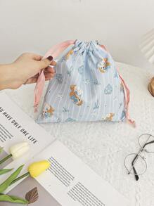 1Pc schattige hond strik bedrukte reis trekkoord rugzak huidverzorging trekkoord opbergtas make-up tas ondergoed opbergtas maandverband tas essentiële reis opbergset, verpakkingsdoos set, bagage opbergtas, mat bedrade headset, oordopje, headset, oplader, lippenstift, cosmetica, parfum, huidverzorging en schoonheidsproducten, huisdecoratie, geschikt voor moeders, studenten, vrouwen, sleutels, vakantiecadeaus