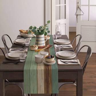 Retro Gray Green Brown Wooden Farm Table Runner, Ivory Waterproof & Washable Dining Table Decor For Farmhouse Party, Holiday Dinner, 13"X35", 13"X47", 13"X72", 13"X90", 13"X108"