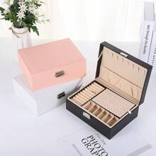 A Three-Layer Jewelry Box Made Of Velvet And Faux Leather, Compact And Portable For Storing Earrings, Rings, Necklaces, And Other Jewelry-Making Supplies. - B-white - View 1