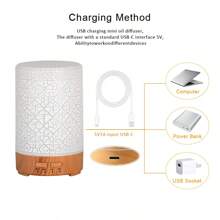 1 Pc 150ml Ultrasonic Mini Air Humidifier Aromatherapy Essential Oil Diffuser USB Powered Auto Shut Off Timer Ultra Quiet Cracked Cover White Yellow Dark Woodgrain For Home, Office, Yoga, Bedroom