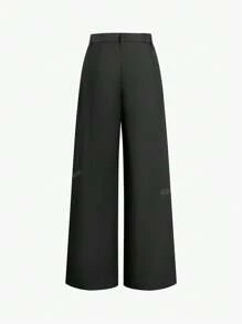 Simple Solid Color Wide Leg Suit Pants (Without Belt), Casual & Versatile