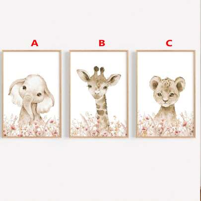 1 幅帆布挂画，易于悬挂，波西米亚风格儿童房墙壁艺术印刷品，儿童房装饰，波西米亚风格儿童房男孩房艺术，儿童房墙壁艺术，婴儿动物印刷品，田园装饰