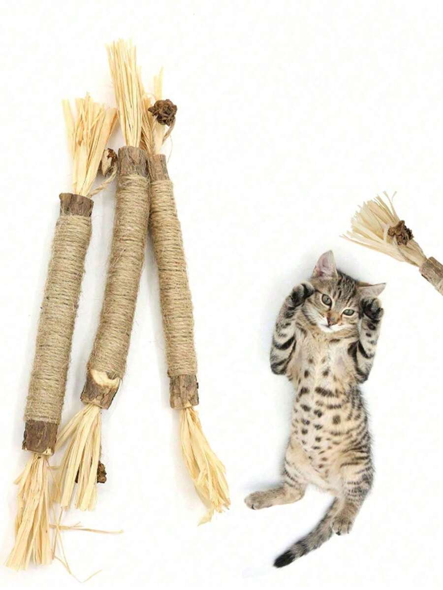 5/3/1 件猫磨牙棒宠物咀嚼玩具，适合小型和幼猫磨牙和玩耍，猫咀嚼玩具，猫咀嚼物，猫牙齿清洁咀嚼物，绳子和藤条，亚麻互动牙齿清洁玩具，适用于室内猫，多功能宠物游戏，无需电池，猫薄荷玩具 Silvervine 棒成年猫玩具小猫磨牙咀嚼 - 彩色 - 查看 1