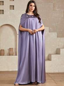 Women's Summer Round Neck Rhinestone Embellished Casual Dress - Purple - View 3