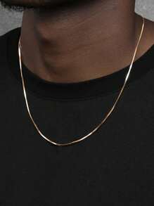 1pc Copper Men's Necklace, Minimalist Fitness Square Snake Bone Pendant, Unisex Simple Chain Necklace, Silver/Gold Color Clavicle Chain, Suitable For Daily Outfit, Fashion Jewelry Gift For Graduation, Mother's Day