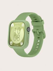 Set de 2 piezas: Correa de reloj de silicona desmontable de unicolor + Funda protectora de silicona de marco completo compatible con Huawei Watch Fit 3 - Reloj Fit 3 - Ver 10