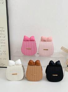 1pc Fashion Children's Shoulder Bag Cute Bow Woolen Mini Square Bag Children's Girl Chain Bag Princess Accessory Bag, With Cute Bow Decoration Crossbody Bag, Flip Magnetic Buckle Closure, Suitable For Girls To Go Shopping, Daily Use, With Letter Decoration, Sweet Princess Style, A Good Choice For Little Girls As A Gift - Bow Crossbody Bag - View 2