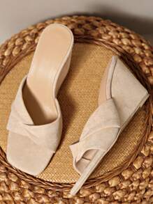 Women's Wedge Sandals, Solid Color Strap Wedge Slippers, Simple & Fashionable Ladies' Slide Sandals