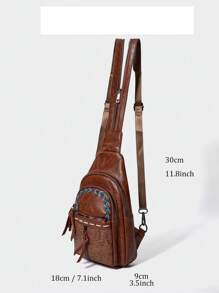 1pc Embossed Retro Design PU Women Chest Bag, Can Be Used As Shoulder Bag Or Backpack - Chocolate Brown - View 8