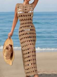 Robe de plage sexy pour femmes, robe mini ajourée en tricot, robe de plage semi-transparente