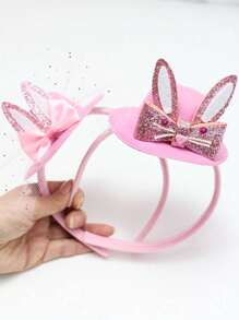 1pc Party Makeup Prop Kids & Adults Pink Glitter Rabbit Headband Hair Hoop Costume Accessories Halloween - Pink - View 3