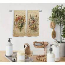 2 paquetes de juego de toallas de secado de baño navideñas de 16 x 24 pulgadas | Toalla de secado con estampado floral vintage y toallas decoradas con ramos para lavar platos, toallas de mano de tela seca con flores silvestres vintage, decoración de otoño, decoración de otoño, decoración de habitación