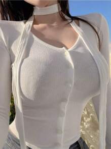 Lightweight Cardigan Blouse With Sash For Women, Ruched Slim Fit Thin Knit Cute Summer Top For Date Night