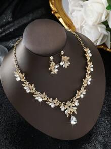 3pcs/Set Fashionable New Diamond Studded Women's Jewelry Necklace, Earrings, Elegant Women's Jewelry Set, Suitable For Women To Wear In Daily Wear, Engagement, Wedding, Party, Banquet Occasions, The Best Choice For Holiday Gifts.