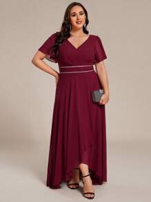 Plus Elegant Chiffon High-Low Bridesmaid Wedding Guest Dresses For Wedding - Burgundy - View 3