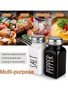 2 piezas Tarros de especias de cristal con agujero y tamizador de polvo, botella de pimienta, botellas cuadradas pintadas para condimentos, conjunto dispensador de aceite - Dispensador de aceite de oliva de cristal con pico de acero inoxidable + botella de vinagre negro, dispensadores de condimentos para cocina, aptos para cocinar, hornear, asar a la parrilla, artículos esenciales de cocina, imprescindibles del hogar - Blanco y Negro - Ver 7