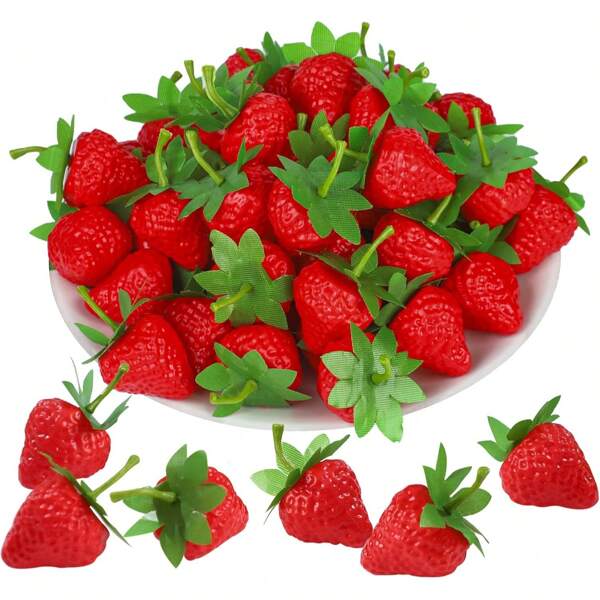 5/10/20pcs Artificial Red Strawberries, Fake Realistic Fruit Plastic Strawberries For Home Kitchen Festivals, Photography Props Cakes, Party Supplies Decorations