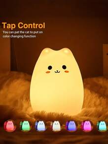 1 件可爱 LED 猫夜灯：7 种颜色、电池供电、暖白色、呼吸模式 - 生日和节日的完美礼物