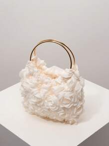 优雅玫瑰花朵图案晚宴包、女士礼服派对手提包、温柔甜美女士单肩包、纯色水桶包、新娘钱包（图案随机）