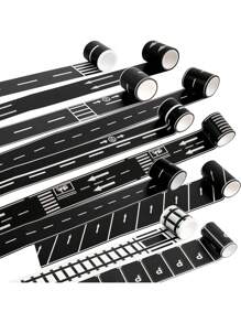 6 Rolls Pro Roadway Race Track Tape - Realistic Car-Themed Floor Decals For Indoor/Outdoor Play, Non-Slip Reusable Adhesive Tracks For Toy Cars, Party Decor & DIY Playmats (Easy Tear & Residue-Free)" - Black - View 1