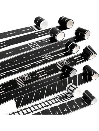 6 卷专业道路赛道胶带 - 逼真的汽车主题地板贴花，适用于室内/室外游戏，防滑可重复使用的粘合轨道，适用于玩具车、派对装饰和 DIY 游戏垫（易撕且无残留）”