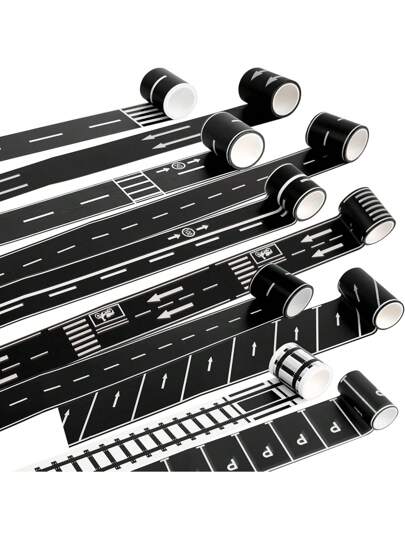 6 Rolls Pro Roadway Race Track Tape - Realistic Car-Themed Floor Decals For Indoor/Outdoor Play, Non-Slip Reusable Adhesive Tracks For Toy Cars, Party Decor & DIY Playmats (Easy Tear & Residue-Free)"