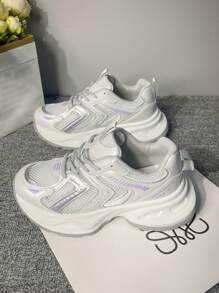 Women's Mesh Thick-Sole Sneakers, Lightweight Comfortable Soft Bottom Versatile Running Casual Sports Shoes, Spring 2025 - Purple - View 4