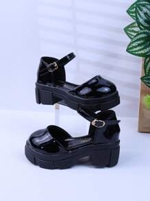 New Spring/Summer Girls High Heel Sandals Fashion Vintage Kids Closed Toe Shoes Big Children Leather Platform Shoes Black Little Girl School Shoes British Style Baby Student Flats