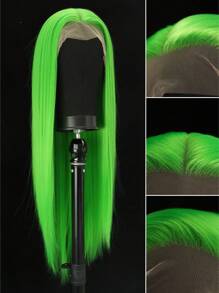 Elegant Straight Lace Front Wig 13x4 Light Green High Density 180% For Women - High Temperature Fiber, Glueless, Pre-Plucked, Heat Resistant Synthetic Hair Wigs - 綠色 - 查看 4