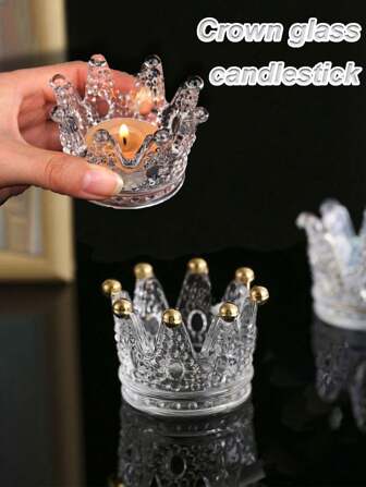 1/6 件 INS 奢华玻璃瓶水晶皇冠烛台、项链戒指收纳多功能创意展示架、烛台、烟灰缸、礼品装饰