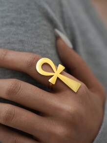 1pc Vintage Jesus Christ Cross Retro Elegant 18k Gold Plated Stainless Steel Ring, Ascension Day, Suitable For Women's Daily Wear, Holiday/Party Jewelry Gift
