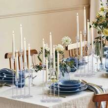 6pcs 5 Arm Acrylic Candle Holders, Elegant Clear Candelabras As Wedding Table Decoration, Candlestick Holders For Ceremony, Anniversary, Birthday Party Living Room Decor