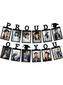 12pcs Graduation Photo Banner 2025 - Large, 10 Feet | Felt Proud Of You Banner | Graduation Banner 2025 Personalized | Graduation Picture Banner 4x6 For Black 2025 Graduation Party Decorations