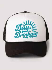 1pc Y2K Embroidered "Day Drinking" Cord Mesh Snapback Cap, Breathable Adjustable Golf Sun Hat For Women/Men, Fashionable Summer Casual Unisex Hat - Sponge Mesh Cap - View 7