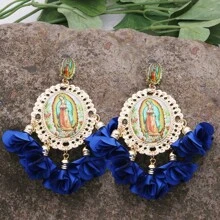 1pair Bohemian Floral Drop Earrings For Women Long Religious Flower Dangle Earrings, Festival Party Jewelry, Vacation Style Accessories