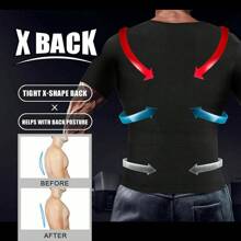 Men Slimming Body Shaper Vest Slim Chest Tummy Belly Waist Gynecomastia Compression Shirt Shapewear Round Collar Tank Top - Black - View 6