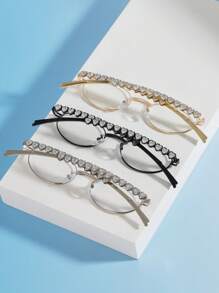 1 件椭圆形镜框时尚水晶装饰男女通用眼镜，适合近视