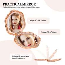 32/30/24/16/15/5/4件套玫瑰花造型便携式化妆镜，婚礼回礼，新娘送礼；玫瑰花造型旅行镜套装，含化妆刷、感谢卡、亚麻绳和欧根纱袋，适合新娘赠送