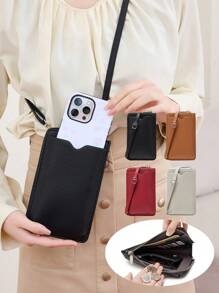 MIYIN New Women's Casual Zip Around Wallet & Mobile Phone Bag Fashion Minimalist Solid Color Crossbody Bag With Adjustable Strap Litchi Embossed Vertical Wallet With Card Slots & Front Pocket & Zipper Coin Pocket For Credit Card/ ID Card/ / Cash/Cell Phone/Bank Card For Lady & White-Collar Workers Shopping Travel Commute Office Work Phone Phone Pouch For Women Wallet Purse Wallet (Black) Phone Case - Black - View 11