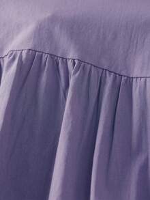 Áo sơ mi nữ dáng rộng thêu họa tiết bông tuyết trơn màu, không co giãn, mùa hè - Màu tím - Xem 3