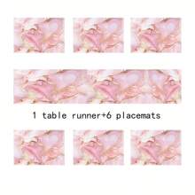 1pc/5pcs/7pcs, Home Decor, Elegant Pink Marble Print Table Runners - Polyester, Rectangular, Suitable For Home & Kitchen Decor, Perfect For Party & Holiday, Marble Print, Table Runners