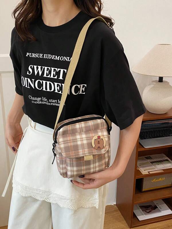 Vintage Plaid Mini Backpack For Women, Casual Shoulder Crossbody Bag, Suitable For High School/College Students, Ins Mori Style