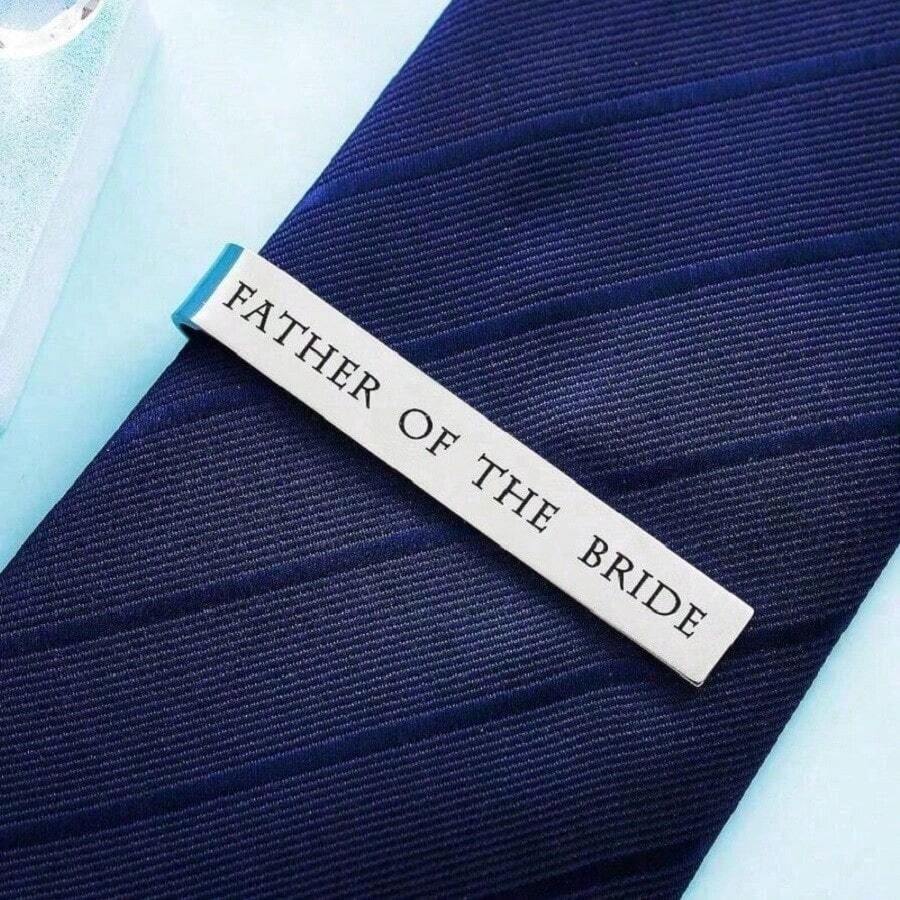 1pc Groom Wedding Tie Clip, Silver Color English Letter Text, Stainless Steel Material - Tie Clip - View 1