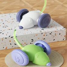 [发光老鼠] 带发光老鼠的互动猫玩具 | USB 可充电 | 硅胶 | 激发好奇心，适合所有猫品种，有趣的互动电子猫玩具，塑料老鼠，操作安静，卡通设计，帮助猫缓解无聊并消耗能量，适合猫锻炼和娱乐 - 彩色 - 查看 10