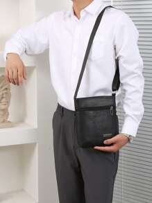 Men's PU Leather Crossbody Bag, Fashionable Brand Minimalist Small Square Shoulder Bag For Daily Business Sling Bag - Multicolor - View 13