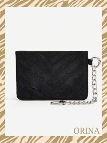 New Arrival Elegant Minimalist Women Card Holder, Quilted Multi-Card Slots Chain Coin Purse, Mini Compact Slim All-In-One Card Case - Black - View 1