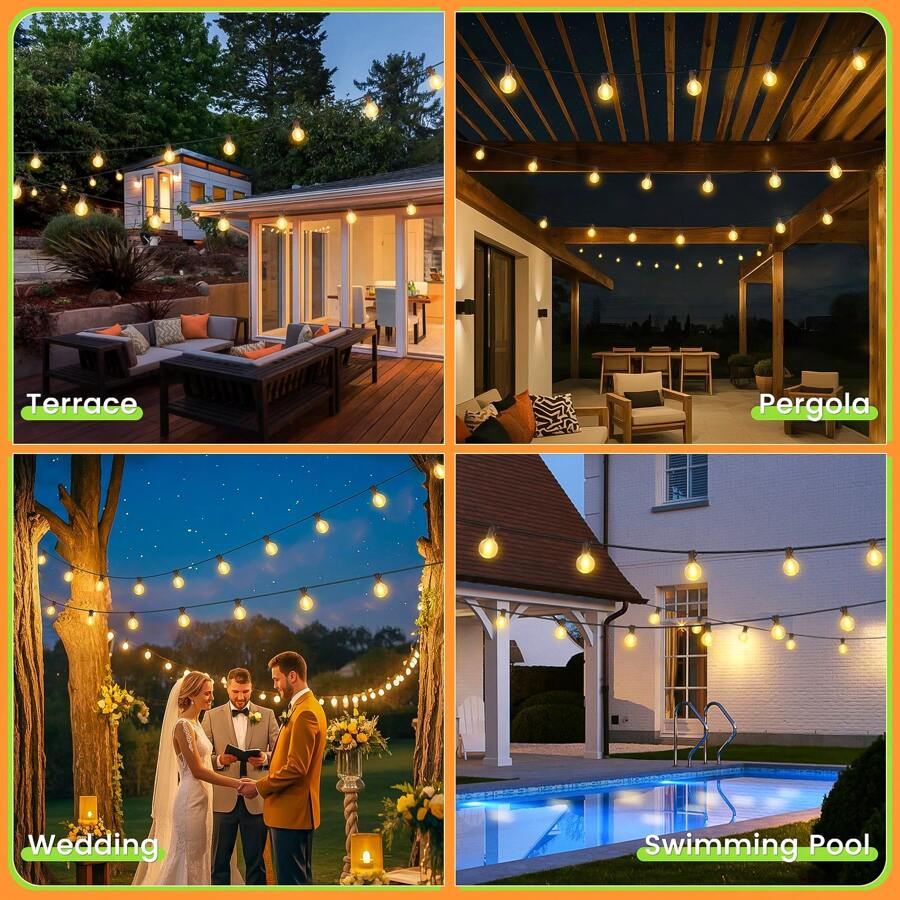 GerTong Solar String Festoon Lights Outdoor - Remote Control 15M / 49.2ft, IP65 Waterproof LED Garden Lights Weatherproof Solar Powered Outside Light For Gazebo Pergola Patio - Solar-15M - View 1