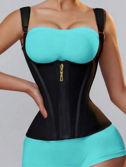1 件女士乳胶腰部训练器，15 骨背部支撑，拉链和纽扣闭合，收腹紧身衣，适合日常使用